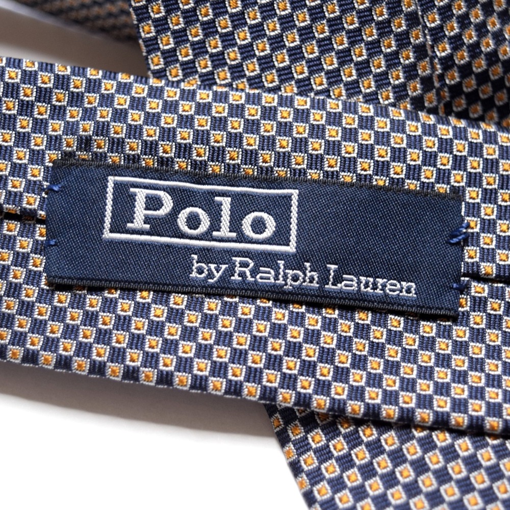Polo Ralph Lauren Vintage 100% Silk Tie Navy Blue Gold Silver Geometric - Italy - Picture 8 of 9